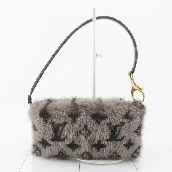 Louis Vuitton Mink Fur Bag Monogram Milla Vision MM Gray Vintage Rare Shoulder - Picture 3 of 14